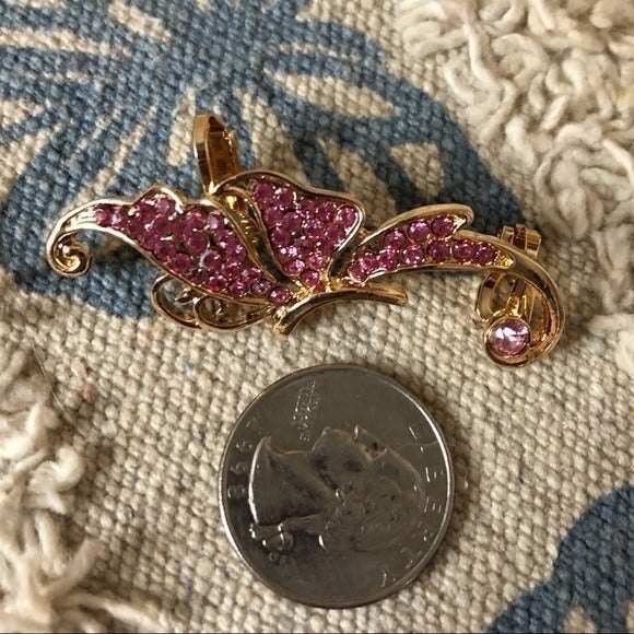 Butterfly Rhinestone Ear Cuff Clip On Gold & Pink NEW - Picture 3 of 6